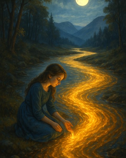 Illustration für Gute-Nacht-Geschichte: Der Fluss aus flüsterndem Bernstein