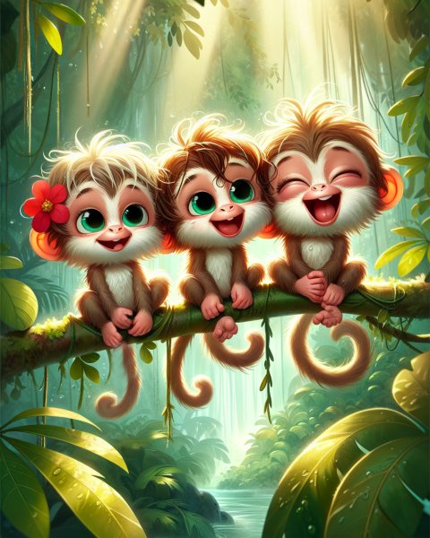 Illustration für Gute-Nacht-Geschichte: Ein Fest, drei Affen und eine Banane