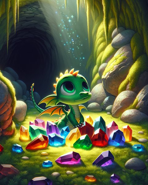 Illustration für Gute-Nacht-Geschichte: Der winzige Drache und der Schatz