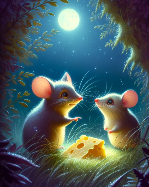 Illustration für Gute-Nacht-Geschichte: Zwei Mäuse und der große Käse