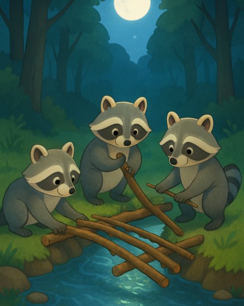 Illustration für Gute-Nacht-Geschichte: Die klugen Tricks der Waschbären