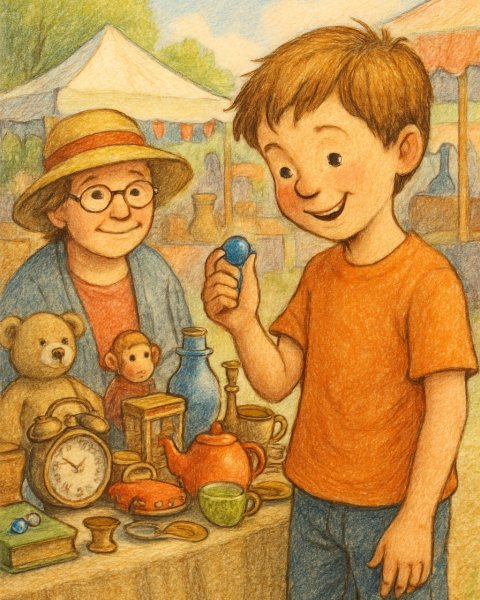 Illustration für Gute-Nacht-Geschichte: Der Tag des großen Flohmarkts