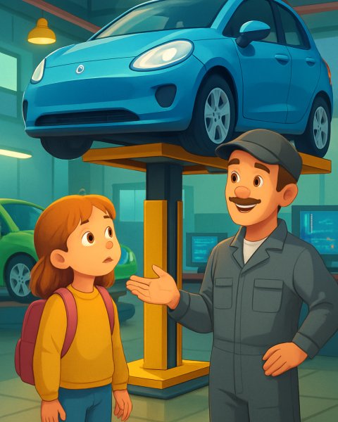 Illustration für Gute-Nacht-Geschichte: Der Tag der offenen Werkstatt