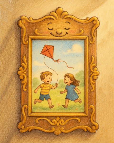 Illustration für Gute-Nacht-Geschichte: Der lächelnde Bilderrahmen