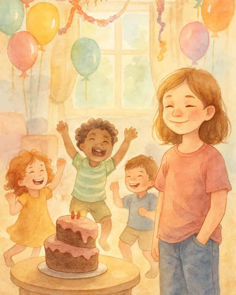 Illustration für Gute-Nacht-Geschichte: Überraschungsparty für Elina