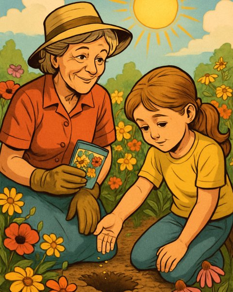 Illustration für Gute-Nacht-Geschichte: Der Garten im Wandel