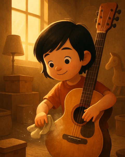 Illustration für Gute-Nacht-Geschichte: Die Gitarre und die Melodie im Herzen