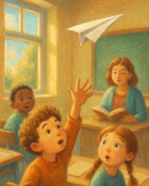 Illustration für Gute-Nacht-Geschichte: Das Papierflugzeug